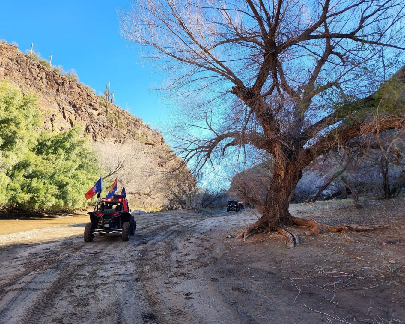 A person on an atv in the desert.