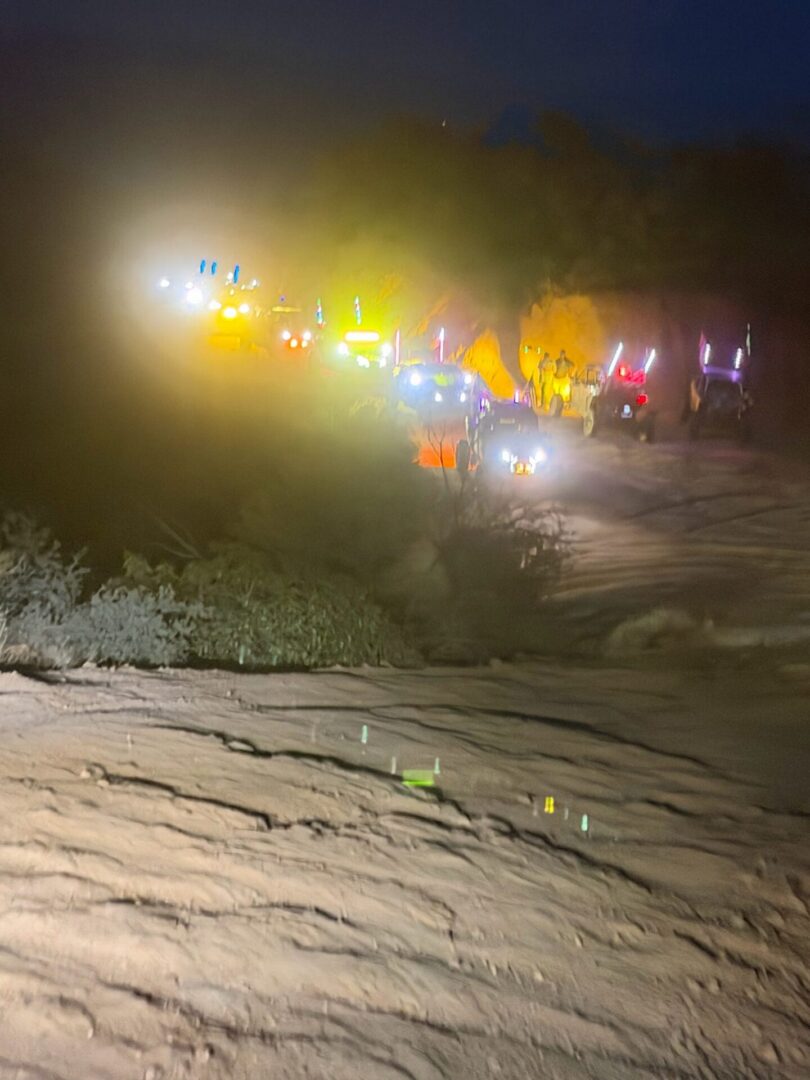 Nighttime off-road vehicles with colorful lights