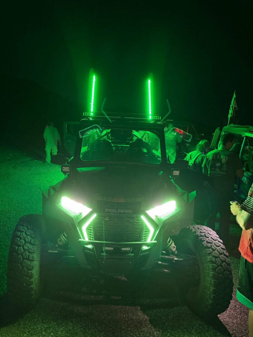 Off-road vehicle with green LED lights