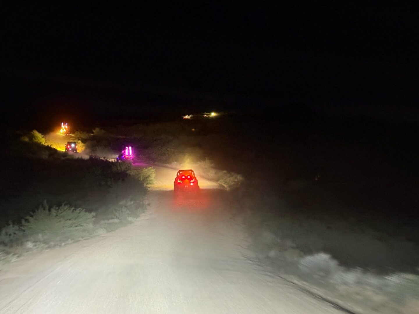 Nighttime off-road vehicles with colored lights
