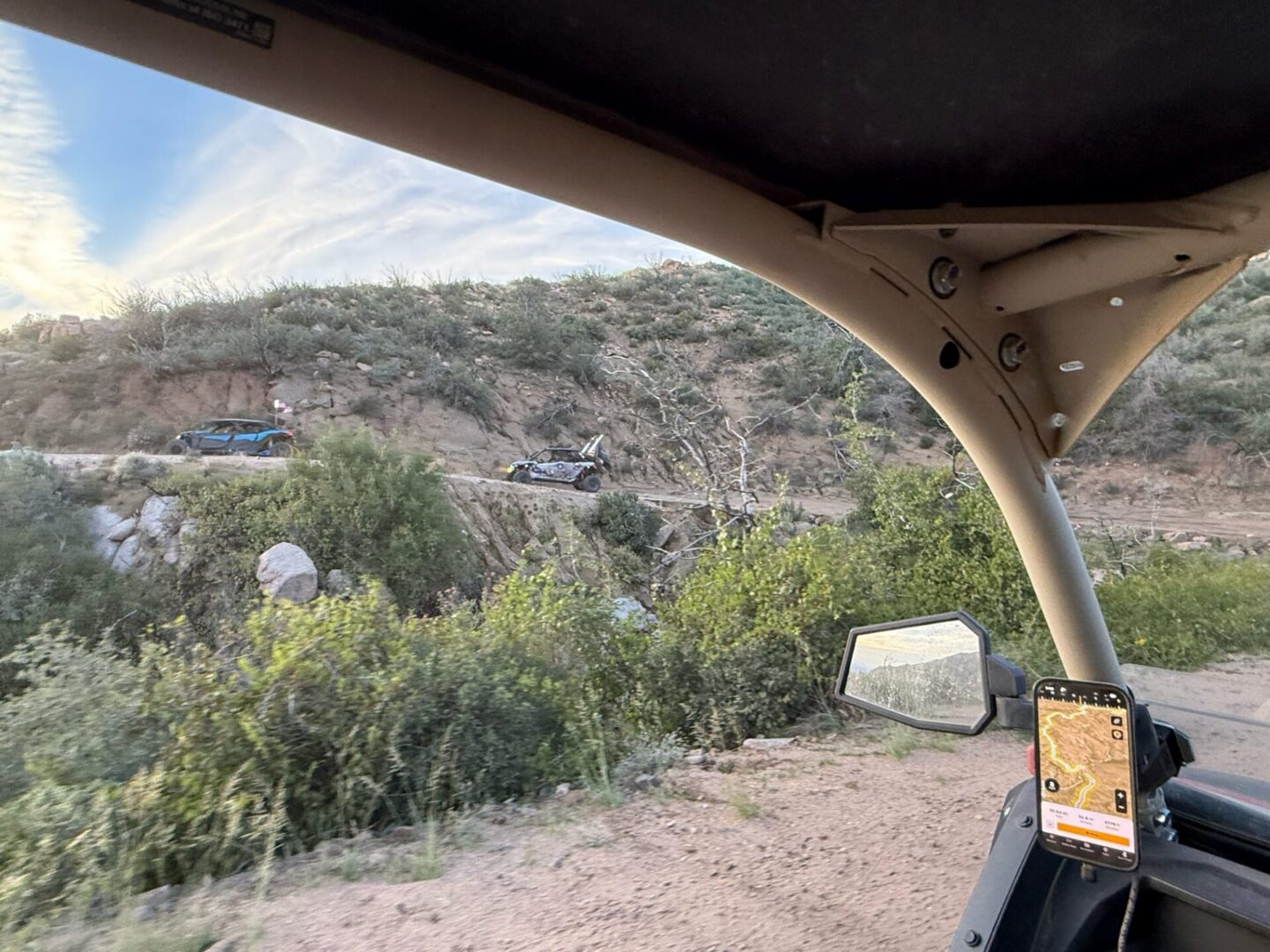 Off-road UTV interior with phone navigation