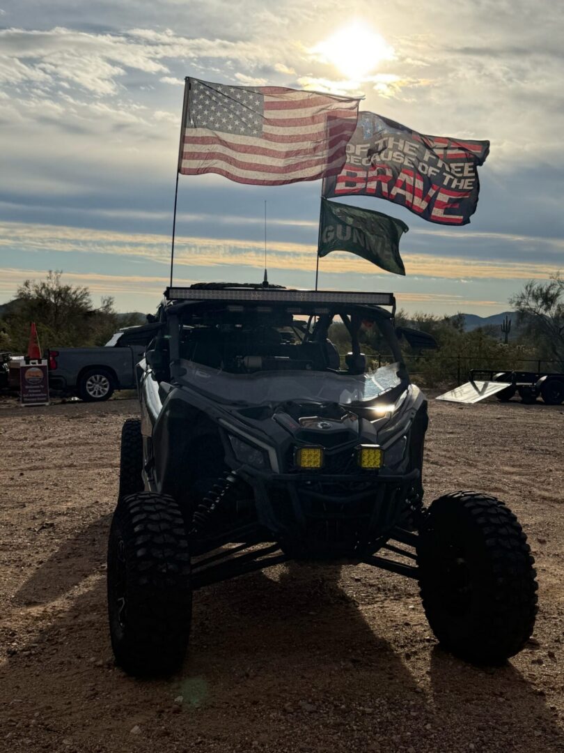 Off-road UTV with American flags