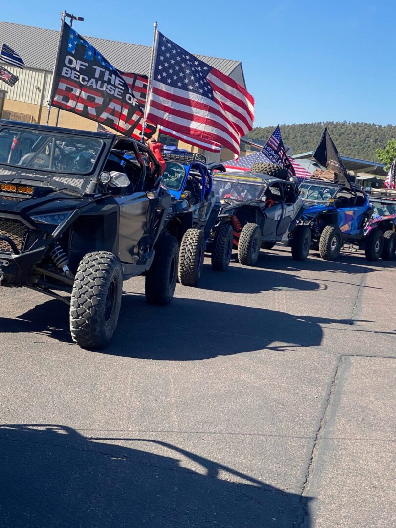 Off-road UTV parade with American flags